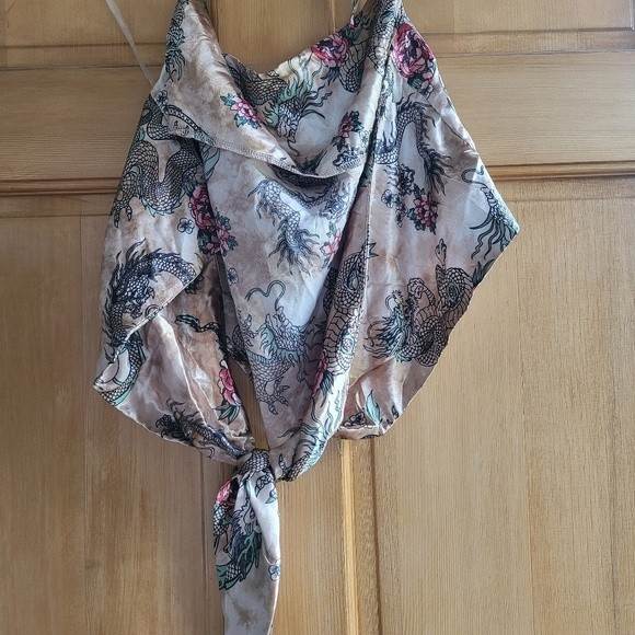 J for Justify Y2K Dragon Print Chained Neck Halter Top - Picture 5 of 7